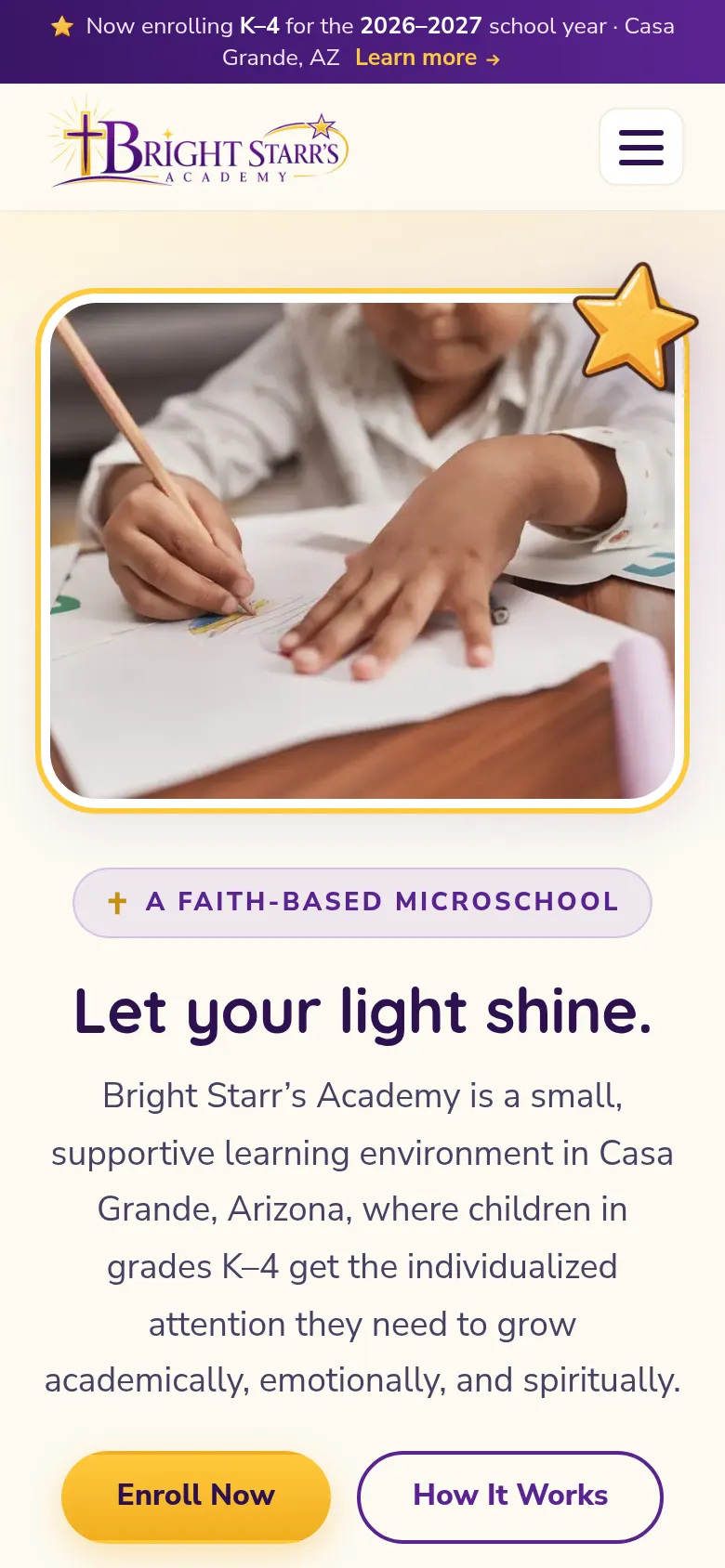 The Bright Starr’s Academy website on a phone