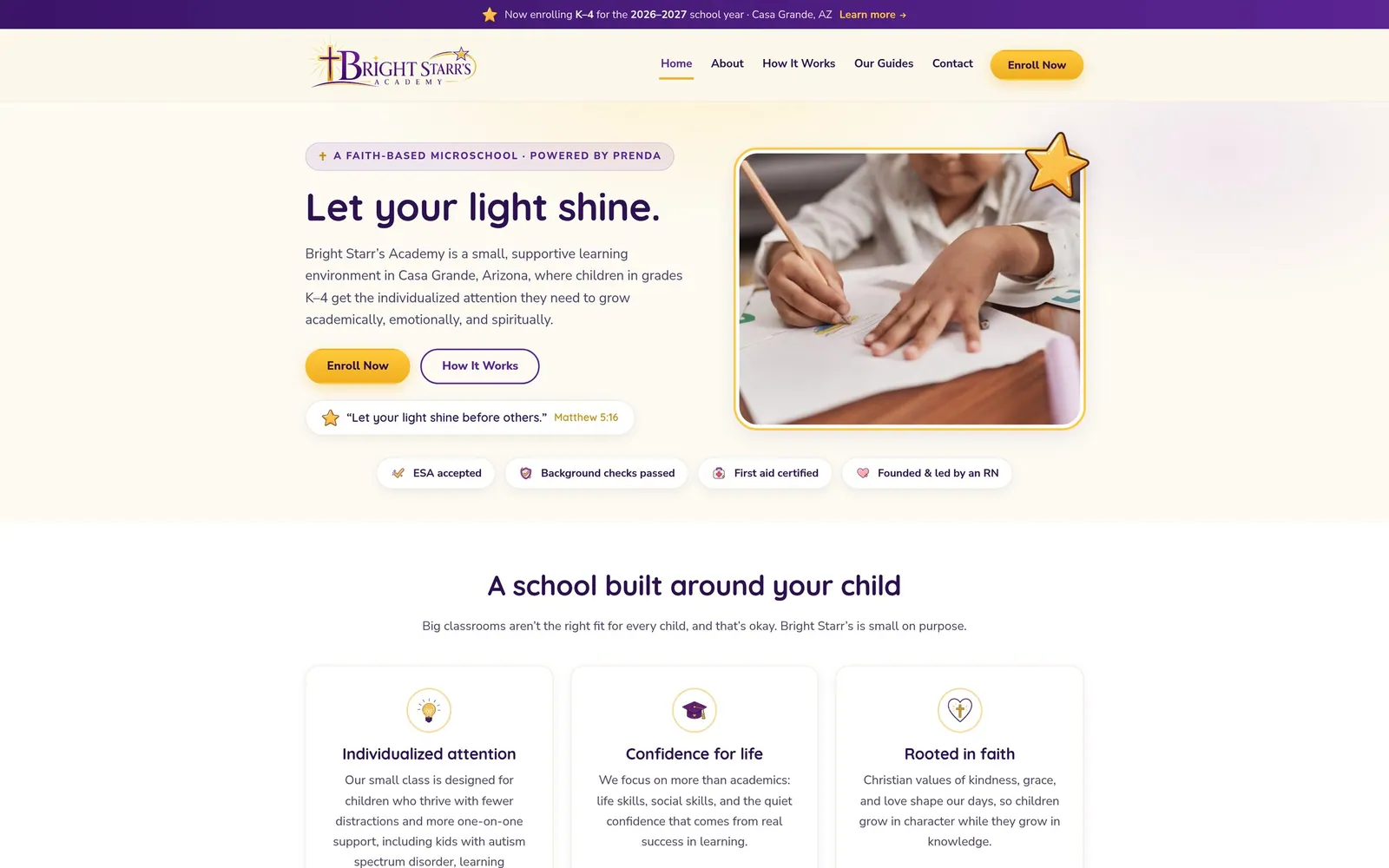 The Bright Starr’s Academy website on a computer