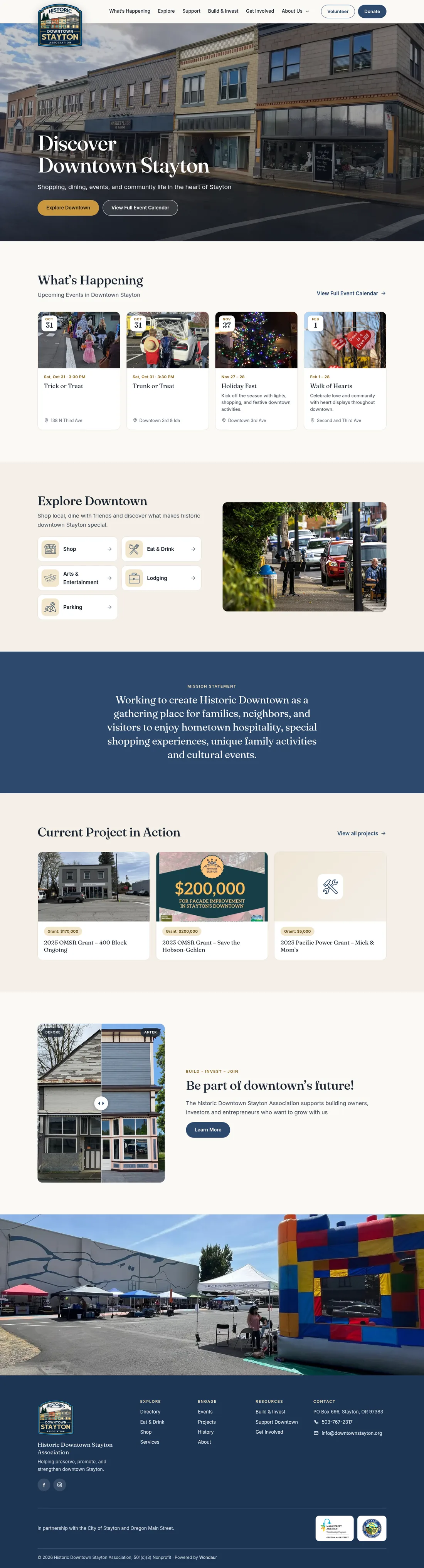 The whole Downtown Stayton home page, from top to bottom