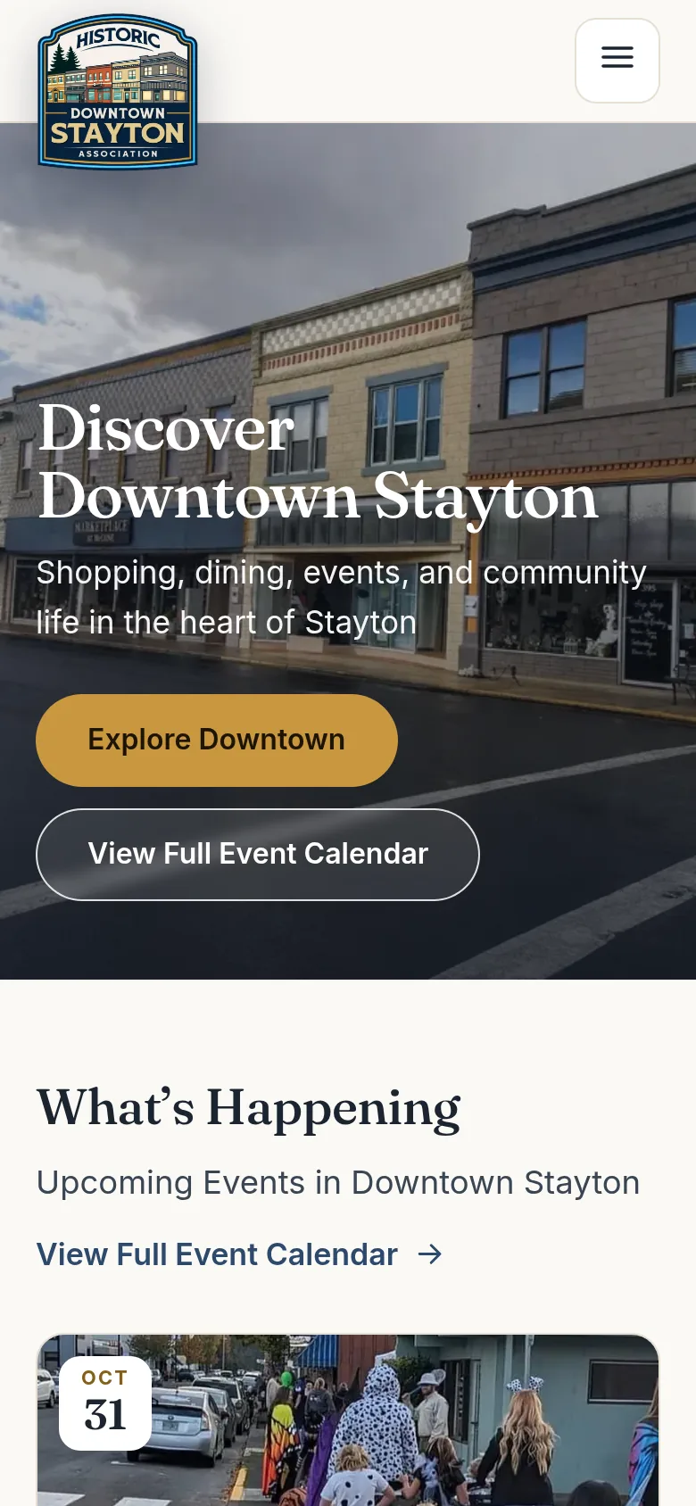 The Downtown Stayton website on a phone