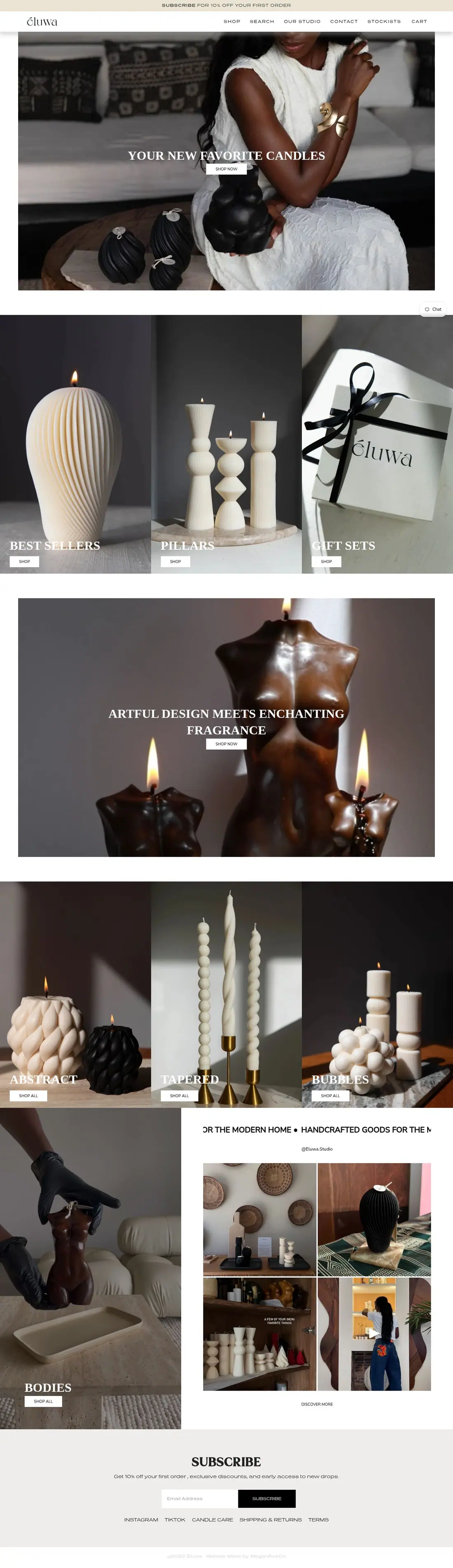 The whole Eluwa home page, from top to bottom