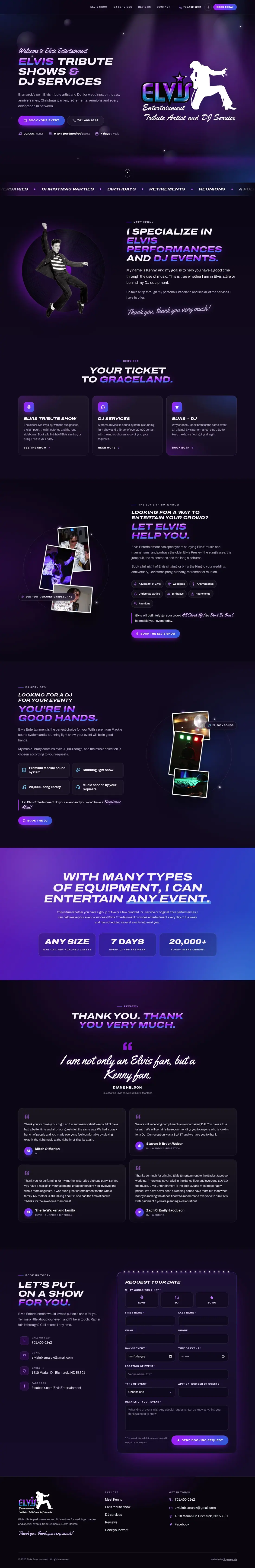 The whole Elvis Entertainment home page, from top to bottom
