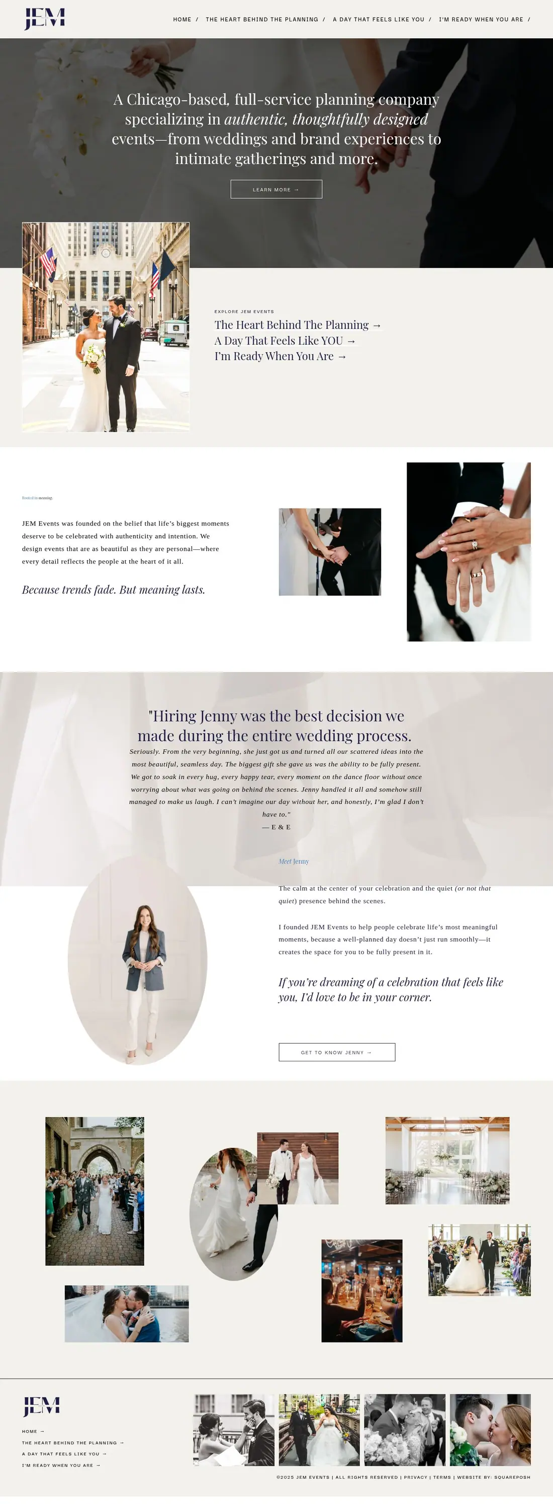 The whole JEM Events home page, from top to bottom