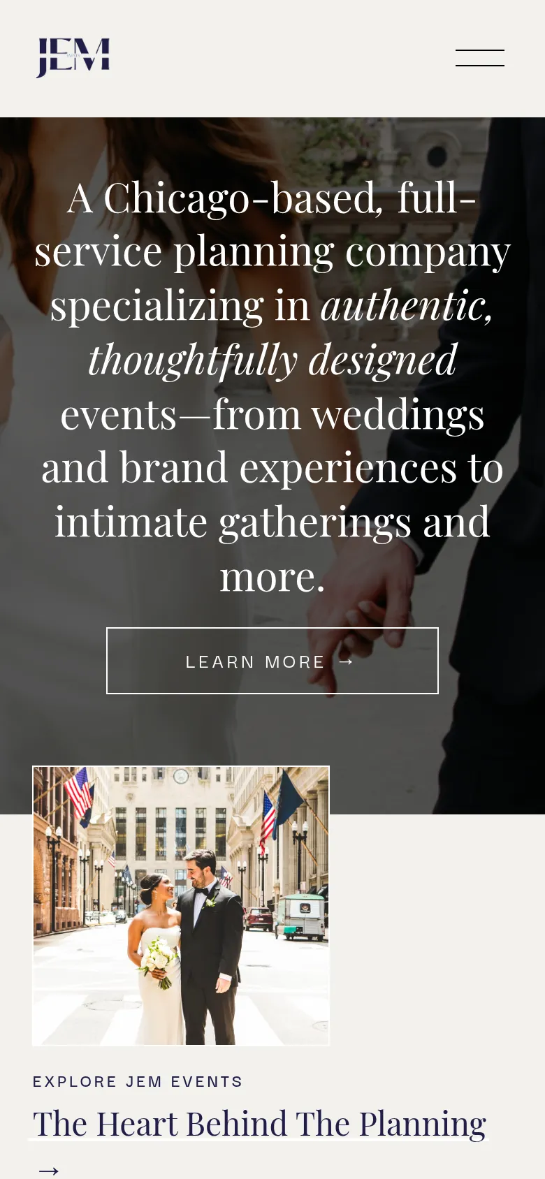 The JEM Events website on a phone