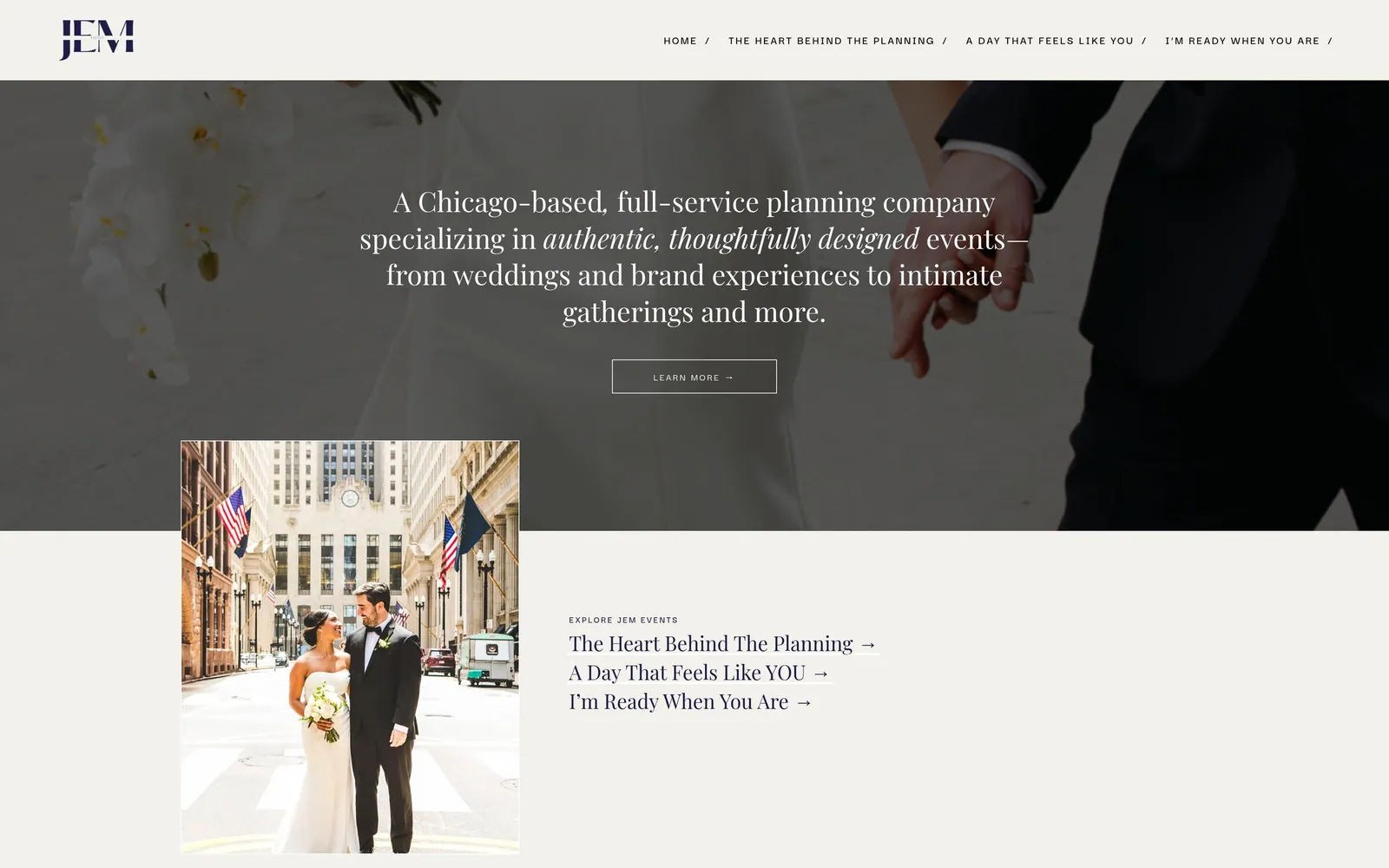 The JEM Events website on a computer