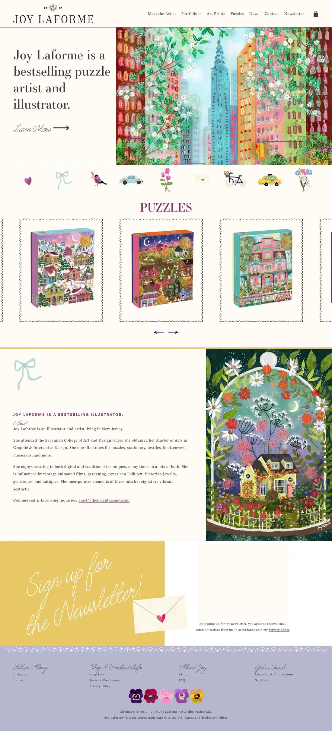 The whole Joy LaForme home page, from top to bottom