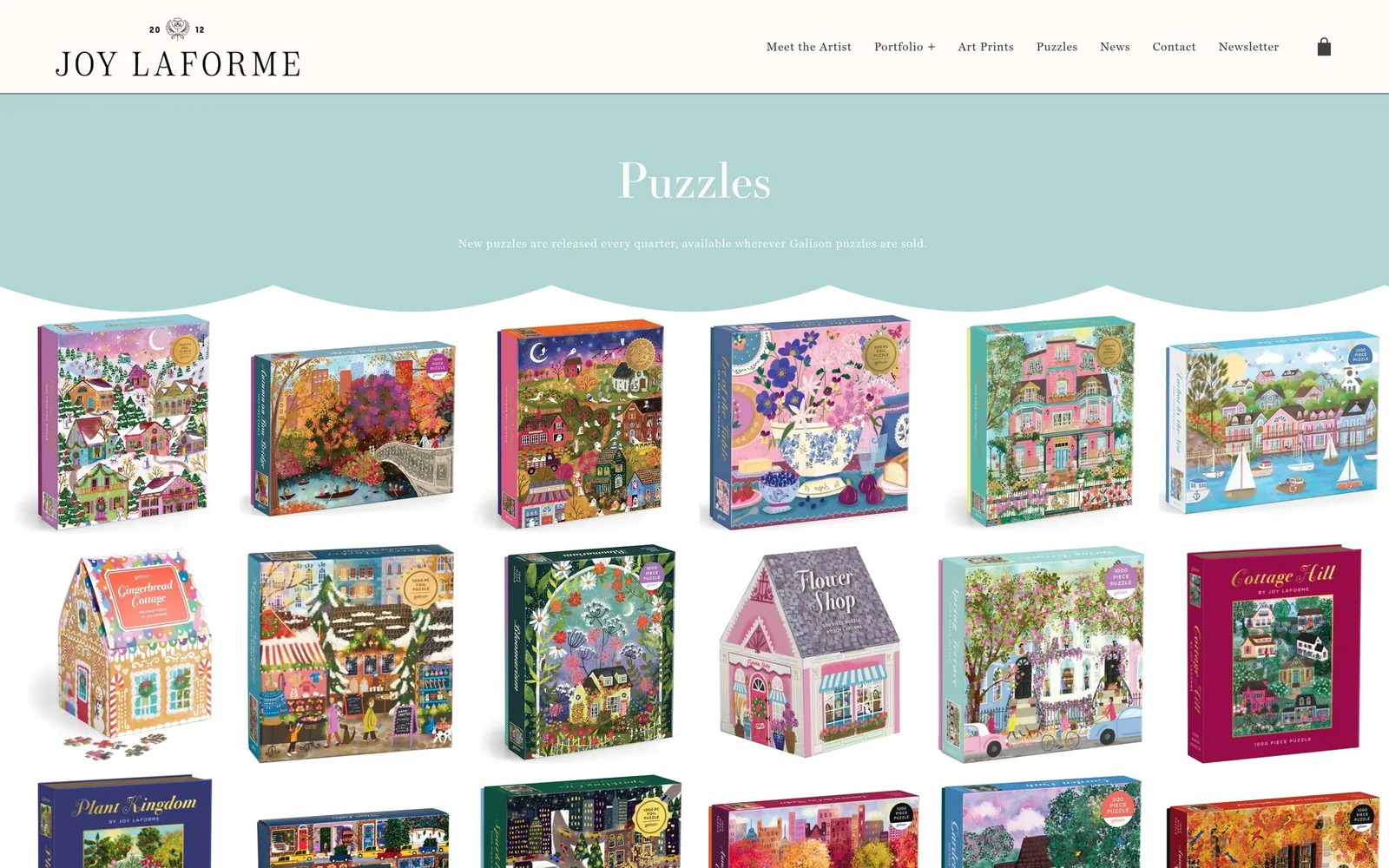 Joy LaForme: Puzzles: most boxes link out to their Galison listing.