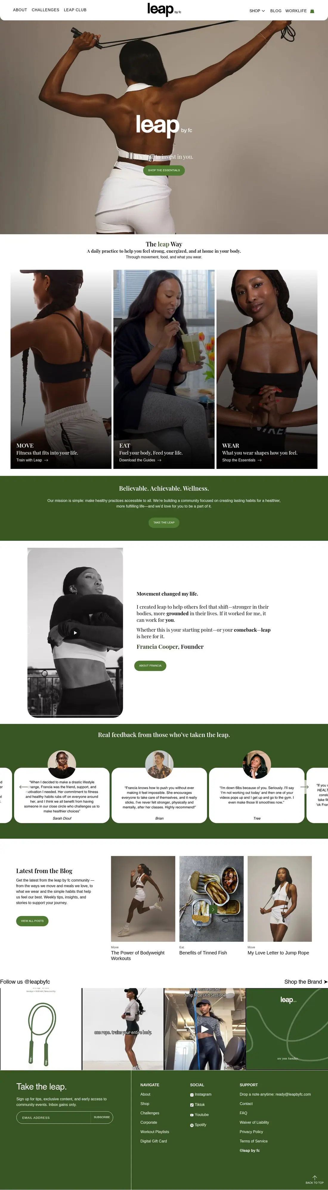 The whole Leap by FC home page, from top to bottom