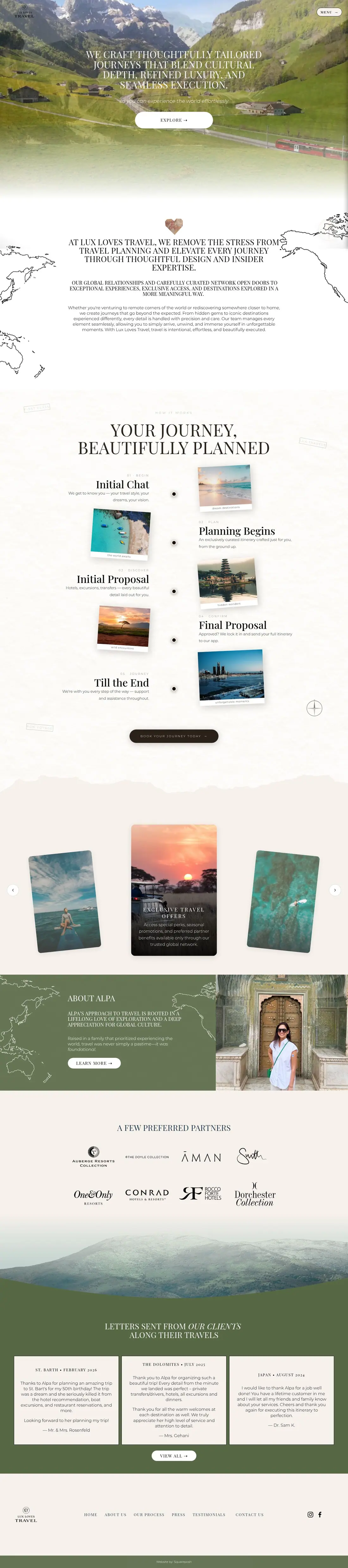 The whole Lux Loves Travel home page, from top to bottom