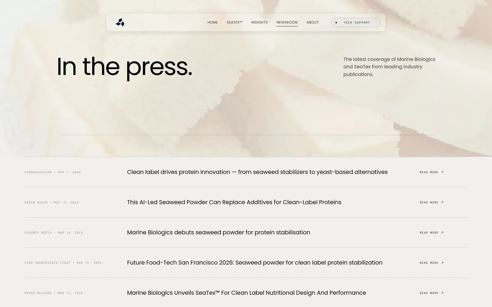Marine Biologics: In the press collects coverage of Marine Biologics and SeaTex, each item dated and credited to its publication.