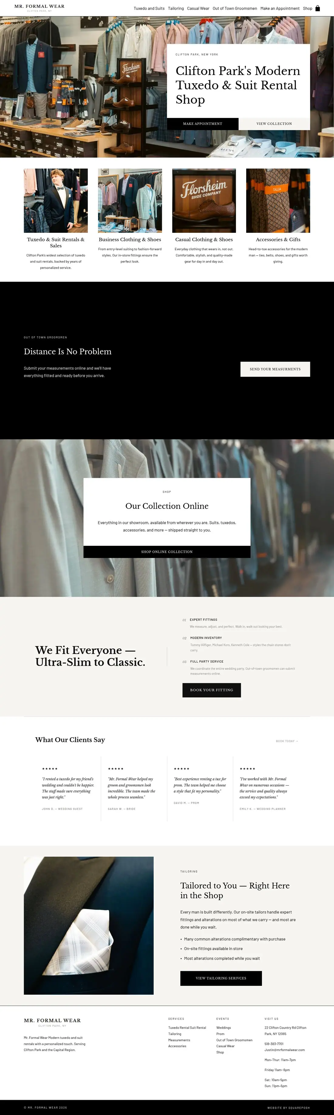 The whole Mr. Formal Wear home page, from top to bottom