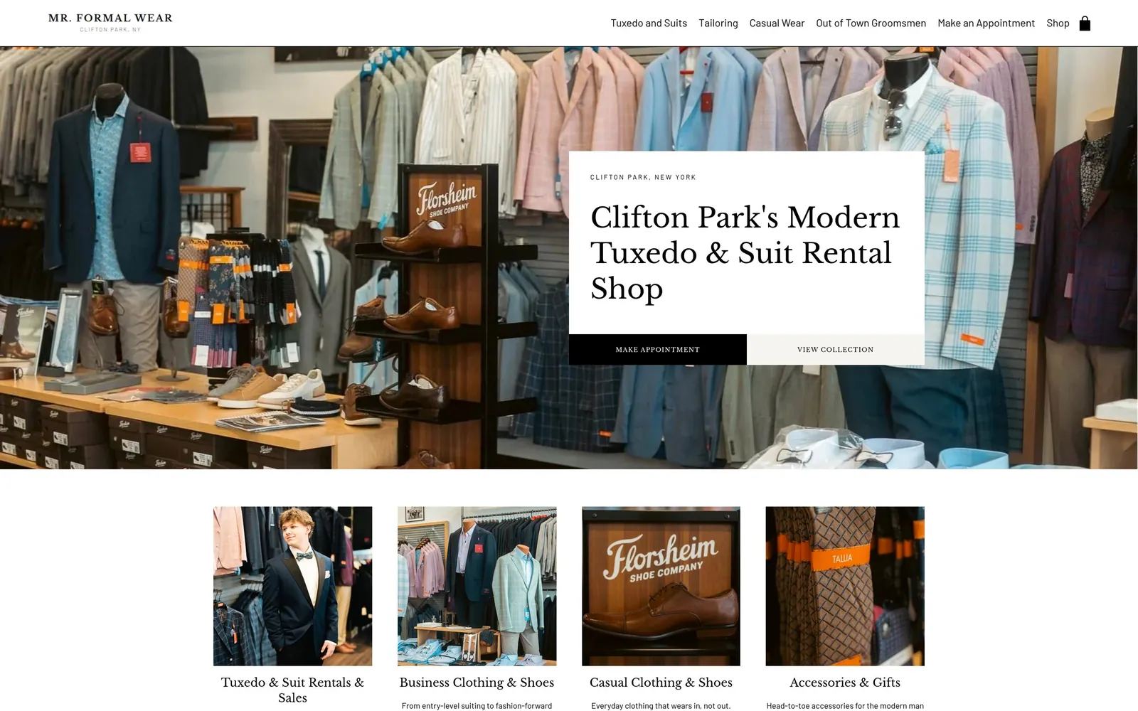 The Mr. Formal Wear website on a computer