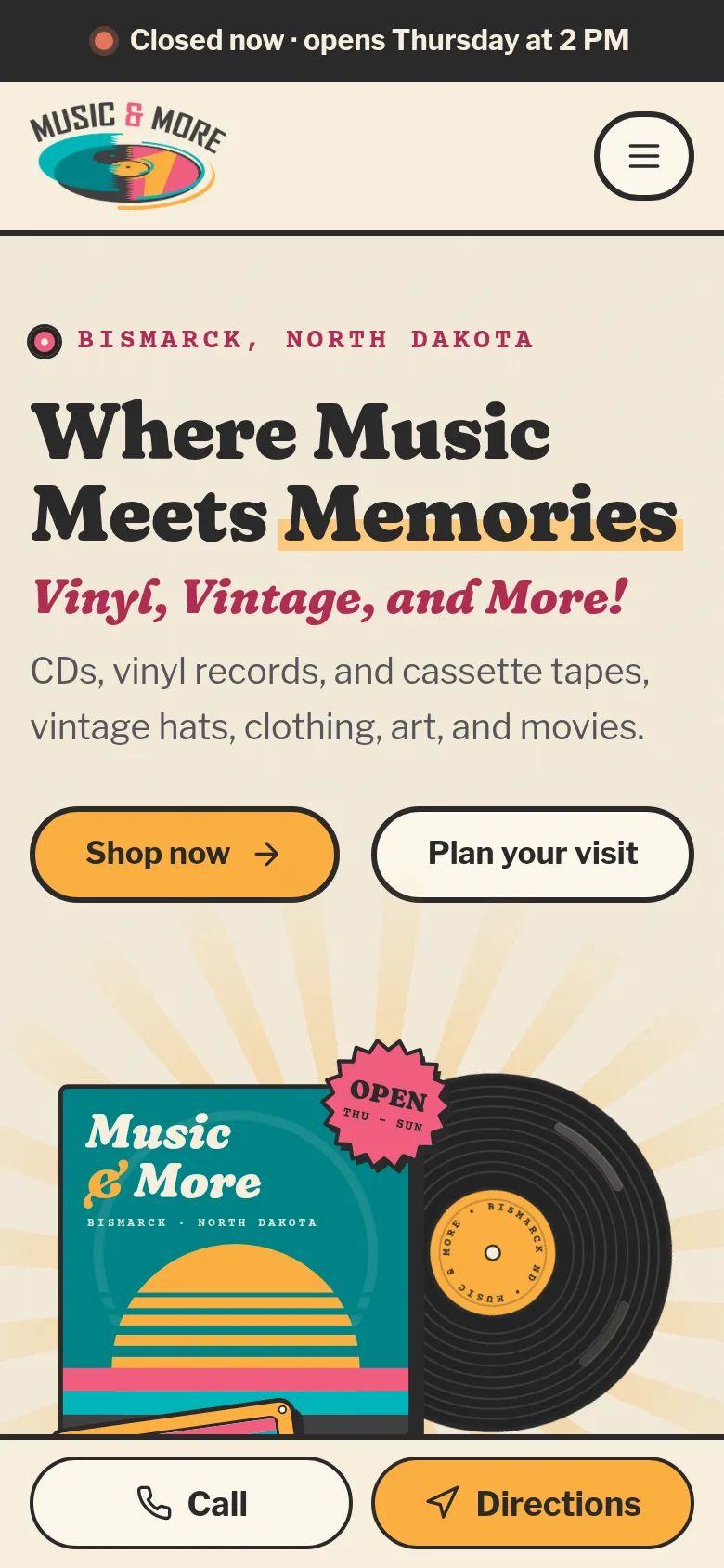 The Music & More website on a phone
