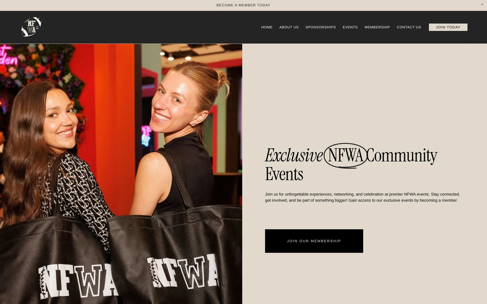 NFWA: Events page, with past events and a Photo Gallery link on each