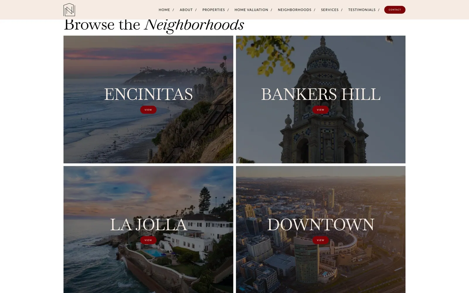 Nicole Naftali Real Estate: Neighborhoods: five San Diego areas, each with its own guide page.