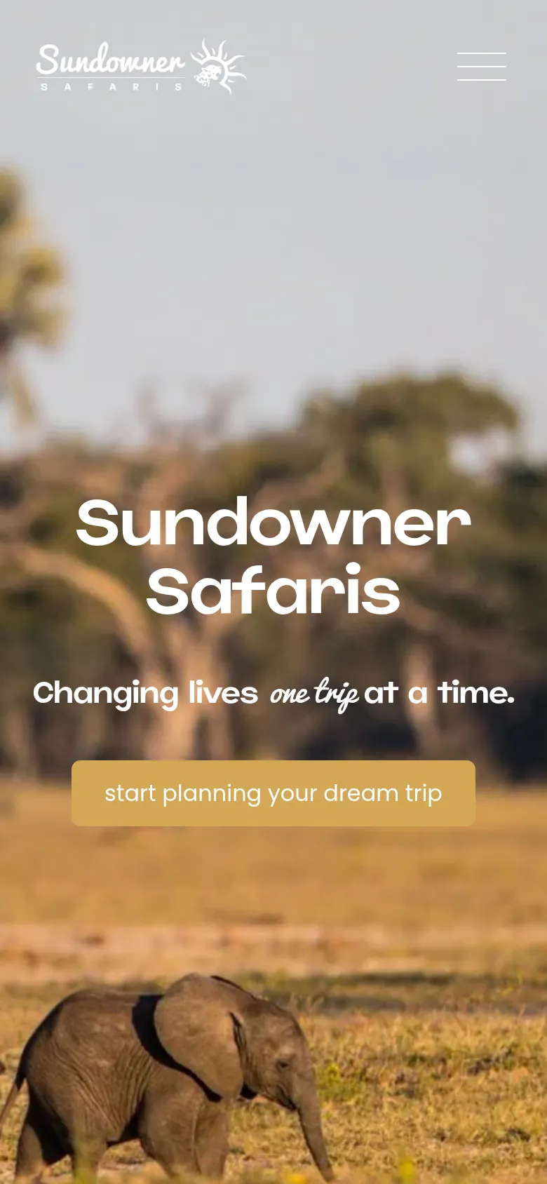 The Sundowner Safaris website on a phone