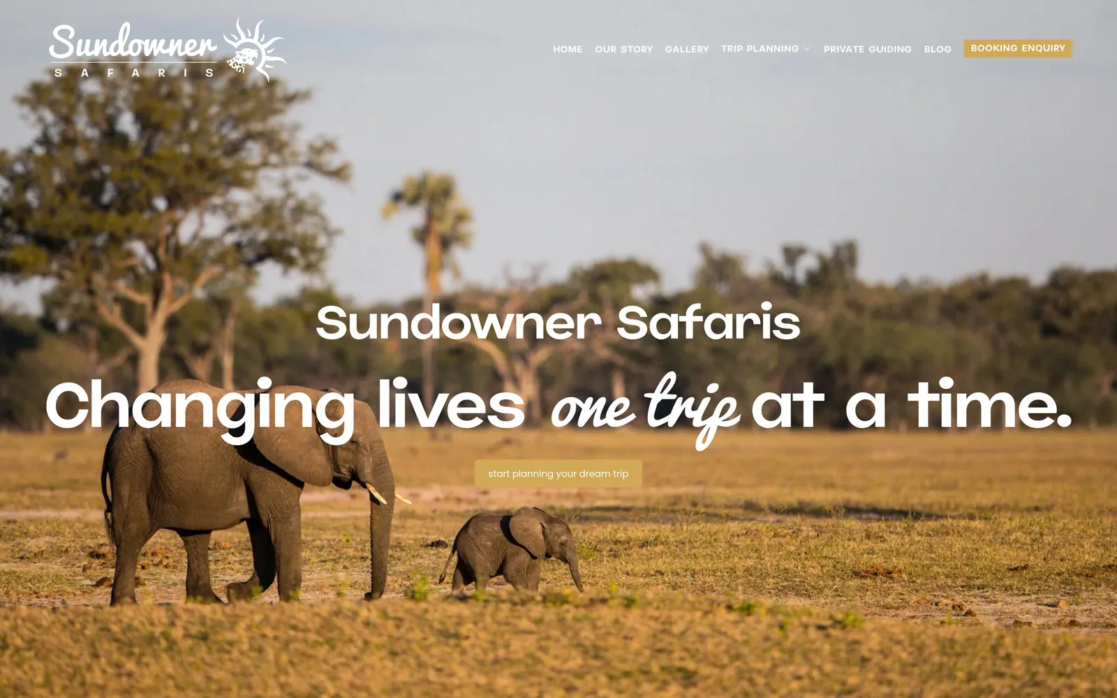 The Sundowner Safaris website on a computer