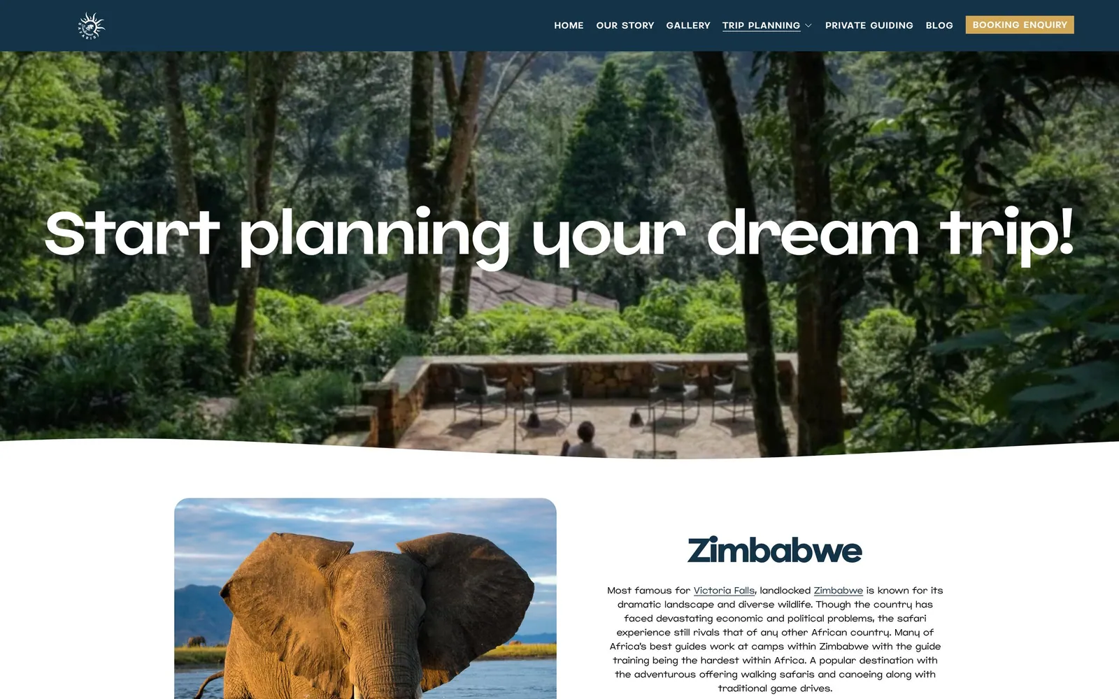 Sundowner Safaris: Destinations, ten safari countries each with a summary and a link to its own page.