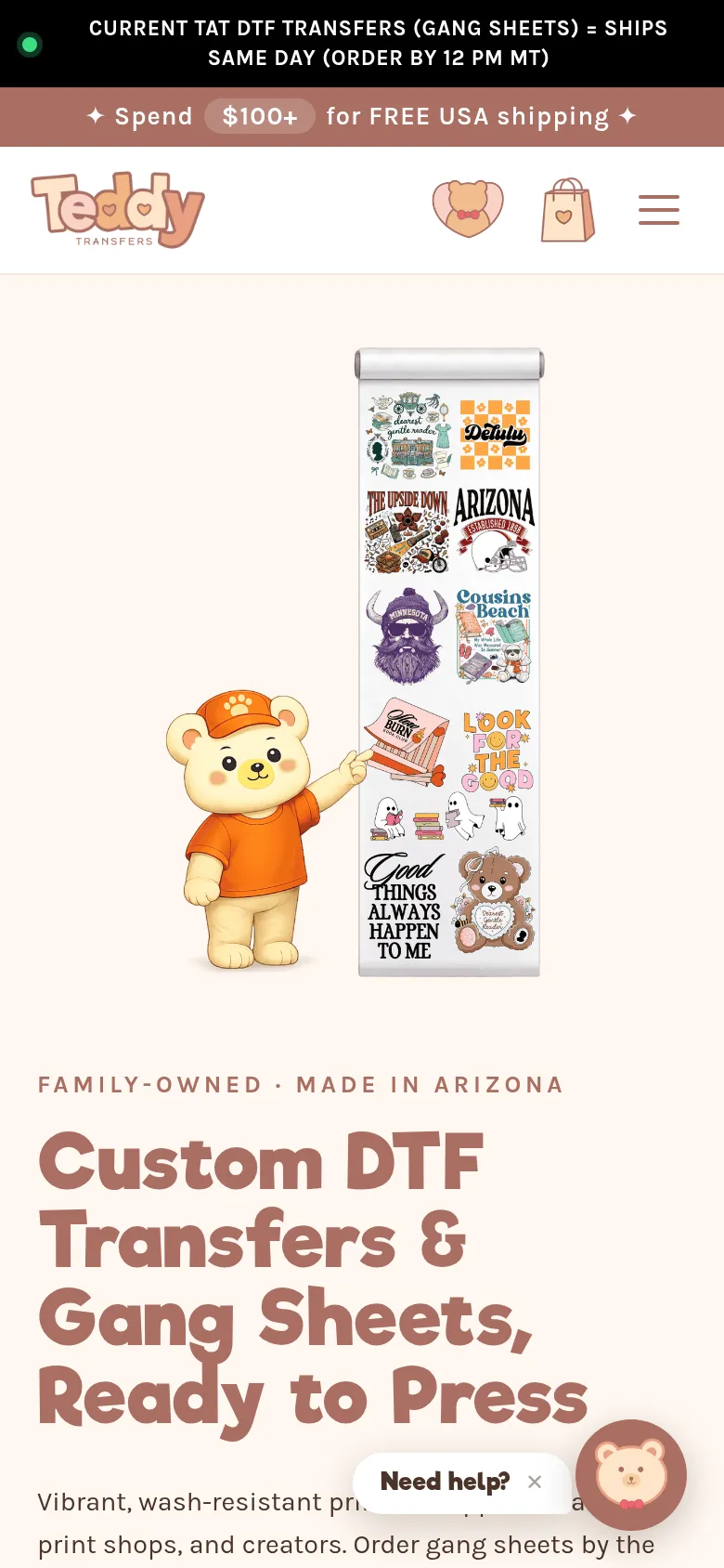 The Teddy Transfers website on a phone
