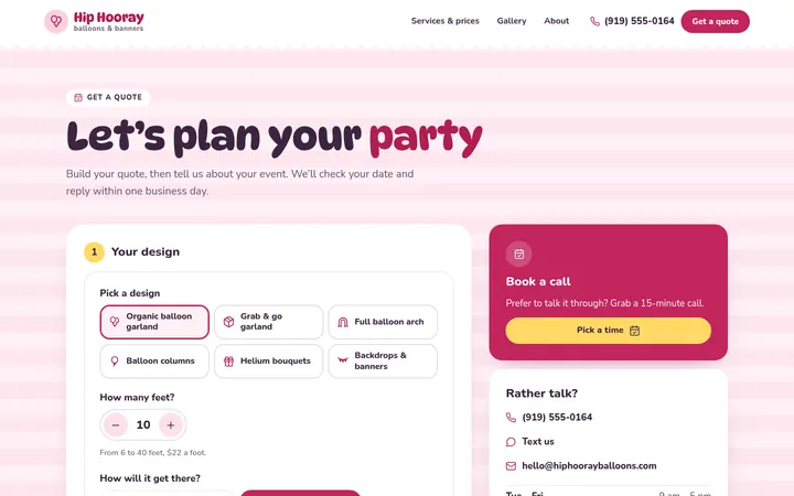 The Get a quote page