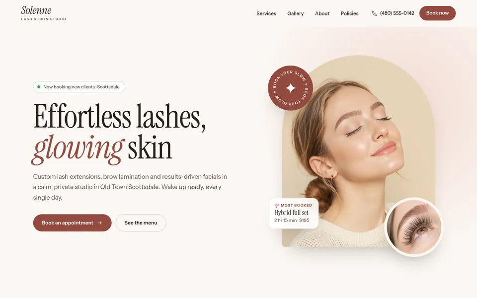 The home page of the Beauty template