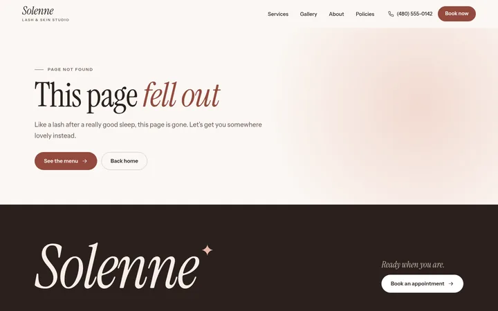 The page not found page of the Beauty template