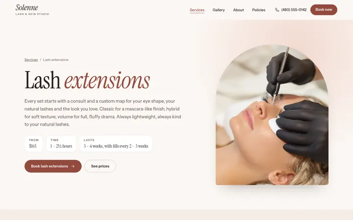 The Lash extensions page