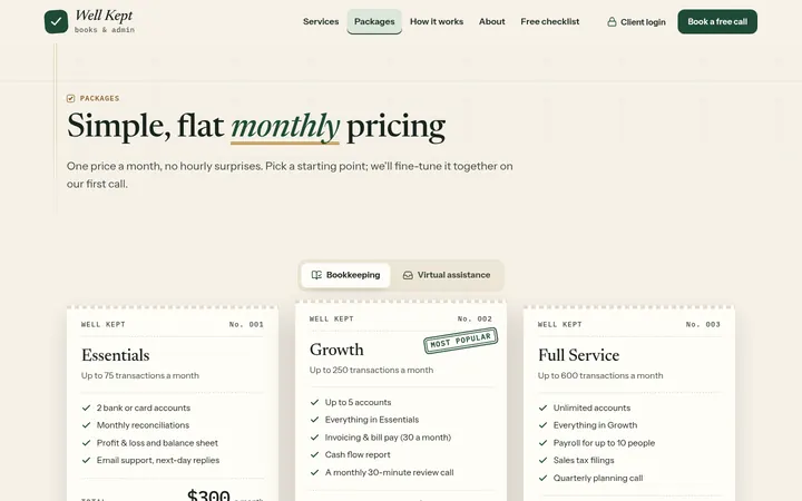 The Packages page