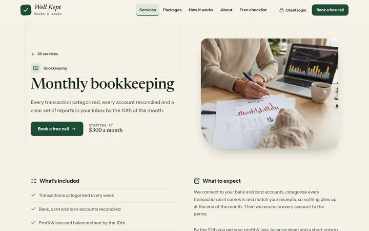 The Monthly bookkeeping page
