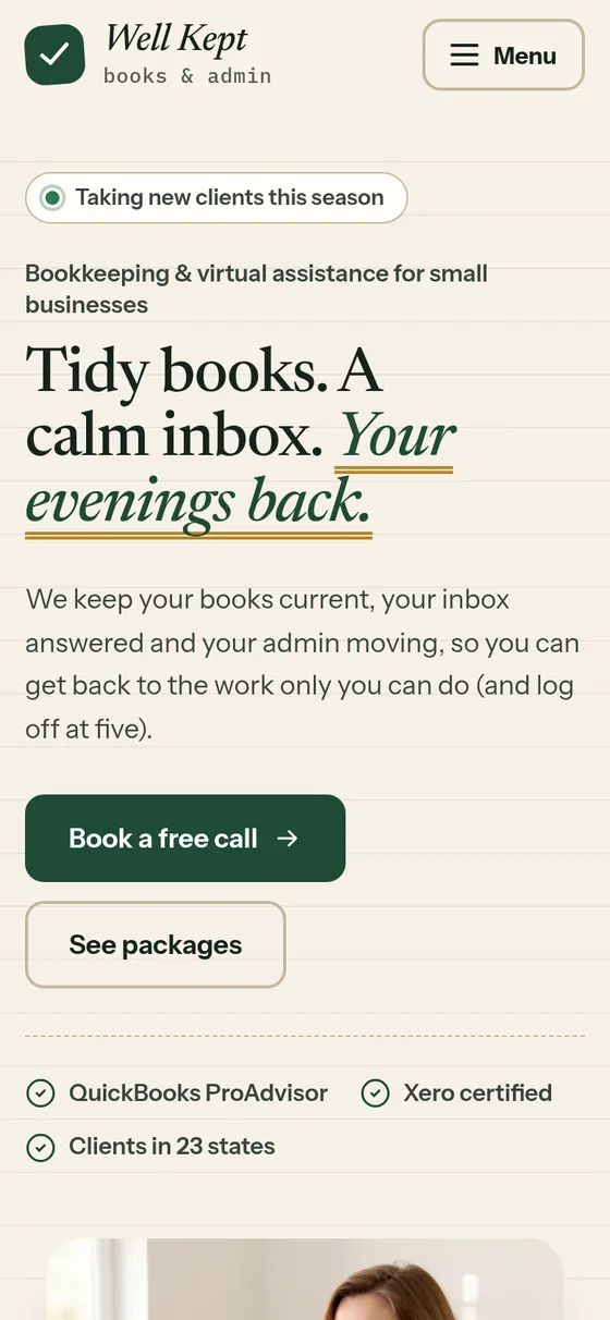 The same page on a phone