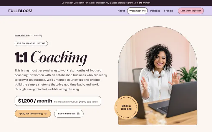 The 1:1 Coaching page