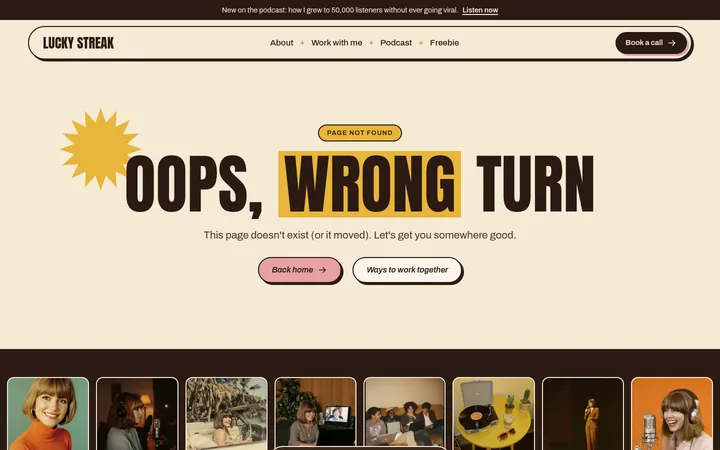 The page not found page of the Creator template