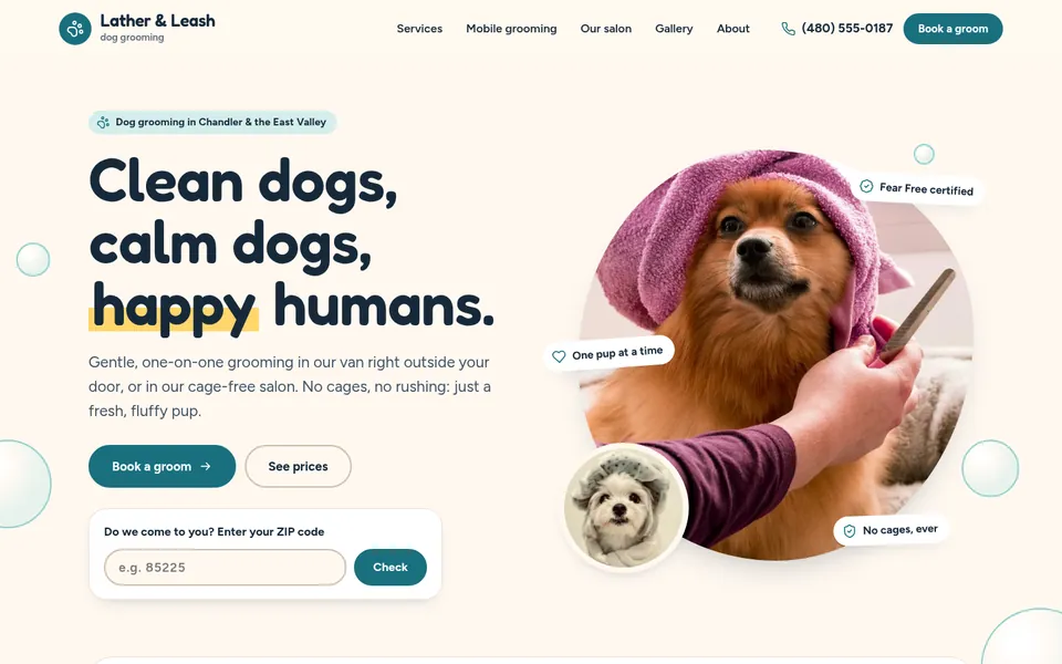 The home page of the Dog grooming template