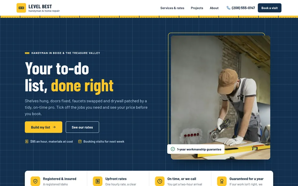 The home page of the Handyman template