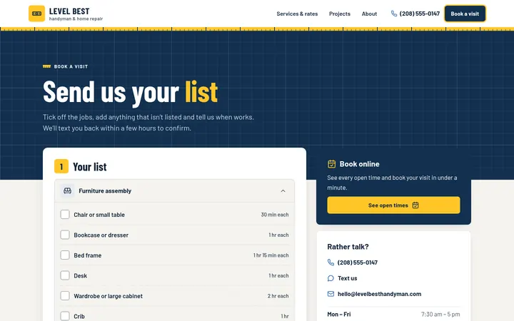 The Book a visit page
