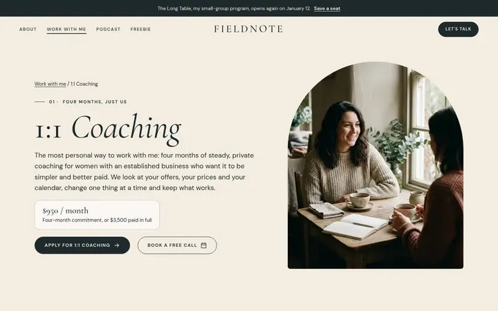 The 1:1 Coaching page