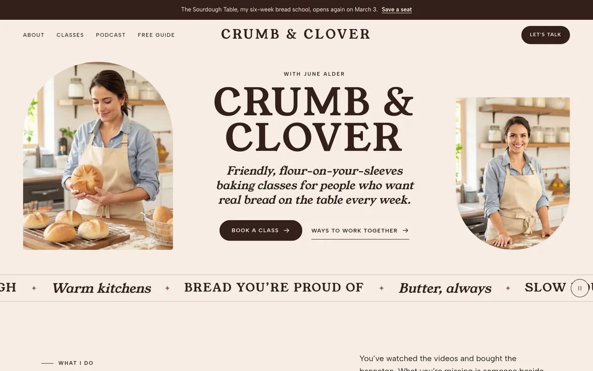 The home page of Crumb & Clover, made with the Muse template