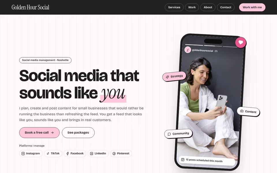 The home page of the Social media template