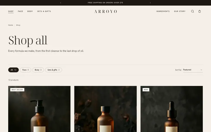 The Shop page