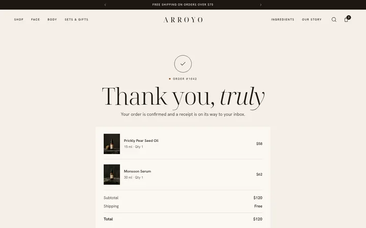 The Order confirmation page