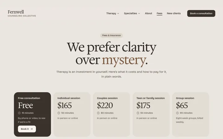 The Fees page