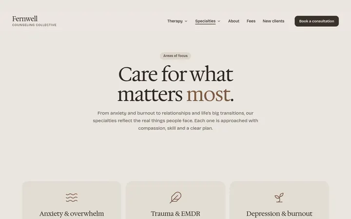 The Specialties page