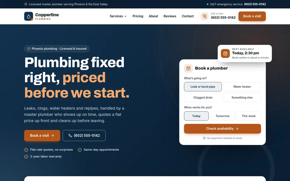 The home page of the Trades template
