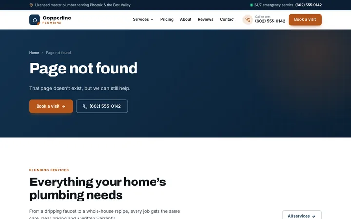 The page not found page of the Trades template