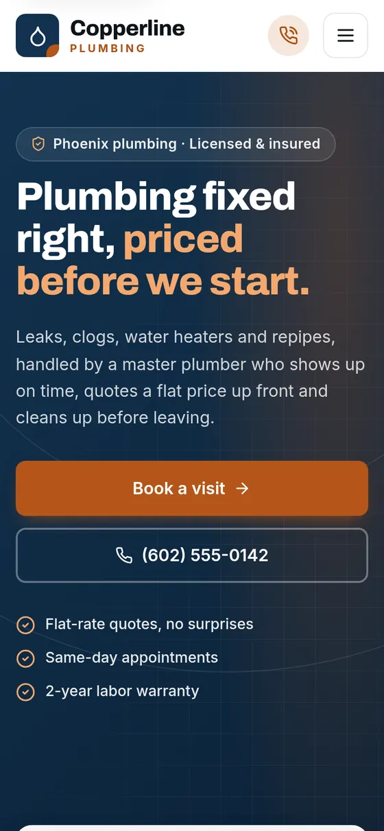 The same page on a phone