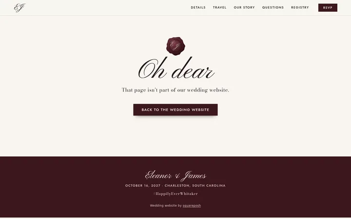 The page not found page of the Wedding template