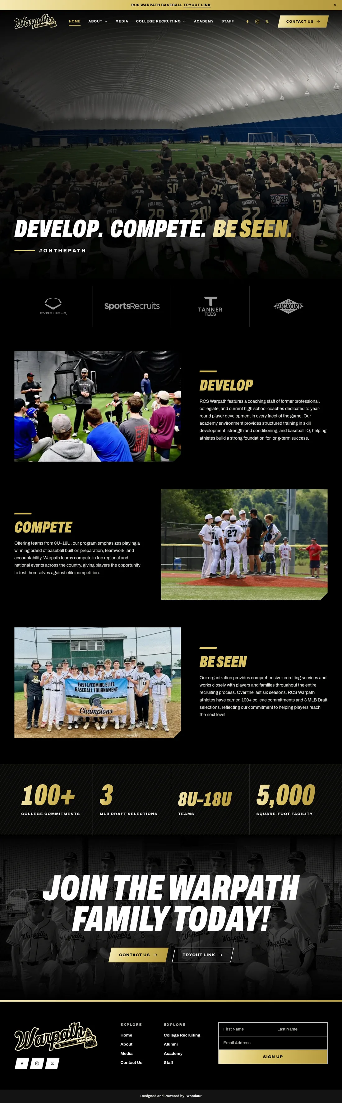 The whole RCS Warpath Baseball home page, from top to bottom