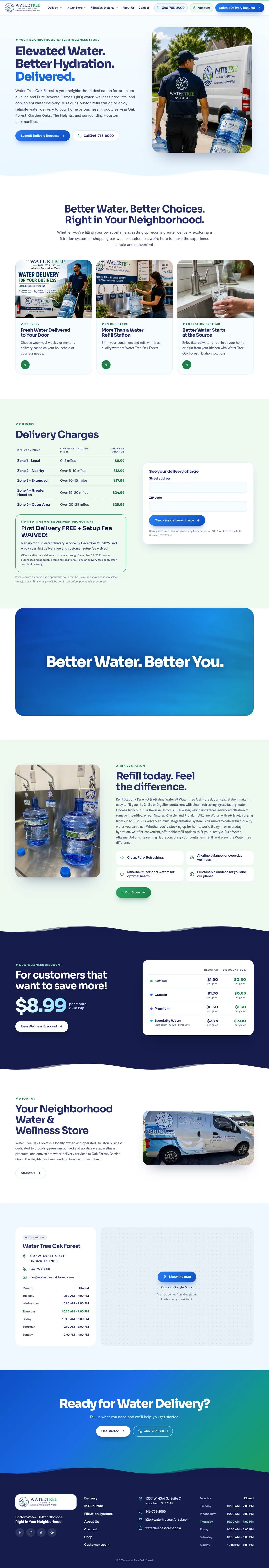 The whole Water Tree Oak Forest home page, from top to bottom