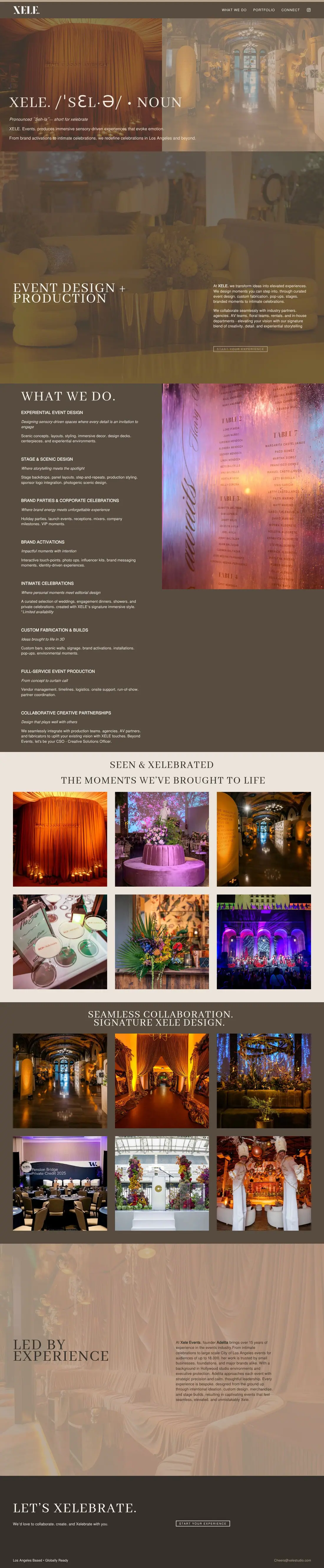 The whole Xele home page, from top to bottom